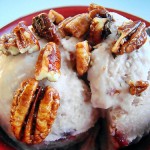 Pomegranate Ice Cream with Candied Pecans