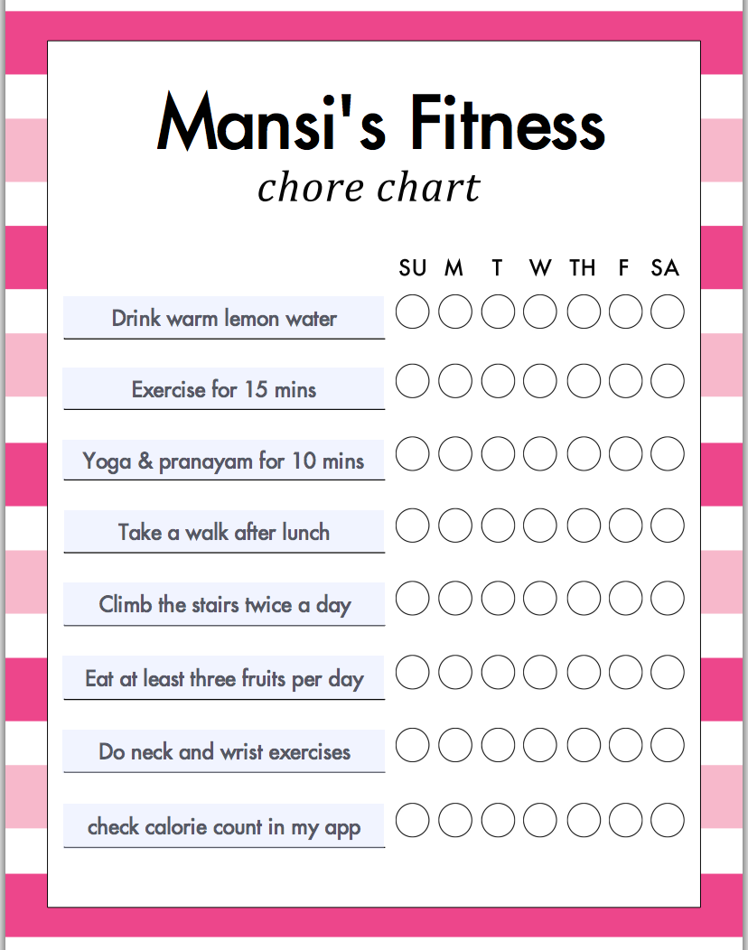 Fitness Chart For Kids